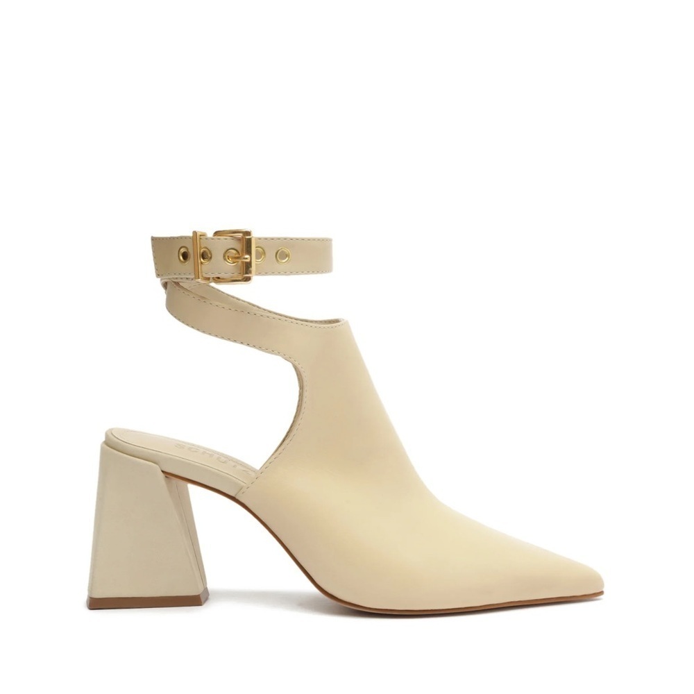 SCHUTZ Cream Pointed-Toe Block Heel Ankle Strap Pumps